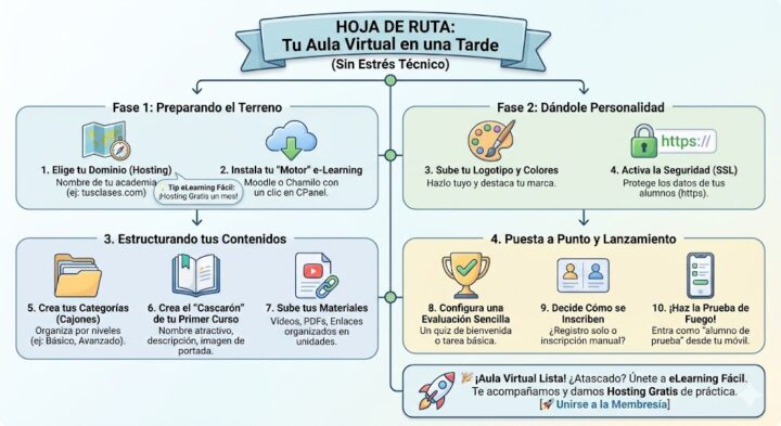 Plataformas de e-Learning gratuitas: Guía definitiva para elegir la mejor. 4 Seleccionada la plataforma de formación, este es el camino a seguir para tener tu aula virtual activa y exitosa.