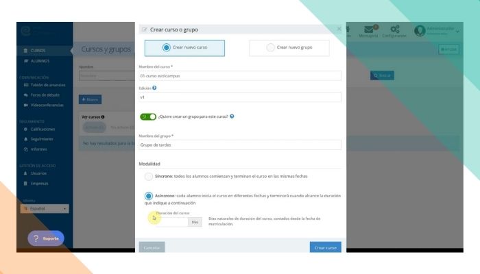 Plataforma de formación de aprendizaje evolCampus de EvolMind 5 Paso 4: Crea tu primer curso. Plataforma de formación de aprendizaje evolCampus de EvolMind