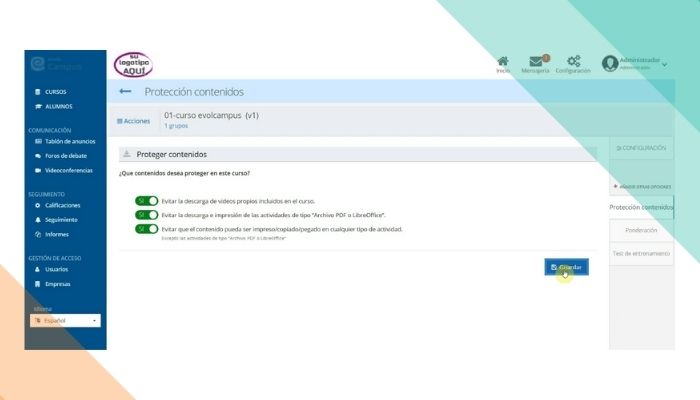 Plataforma de formación de aprendizaje evolCampus de EvolMind 6 Paso 5: Configura el curso y carga el contenido. Plataforma de formación de aprendizaje evolCampus de EvolMind