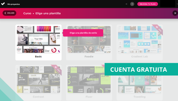 Selecciona la plantilla.Crea un curso de eLearning con isEazy Author