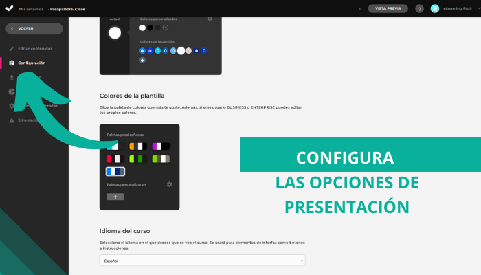 Configura las opciones.Crea un curso de eLearning con isEazy Author