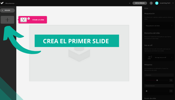 Crea un slide. Crea un curso de eLearning con isEazy Author
