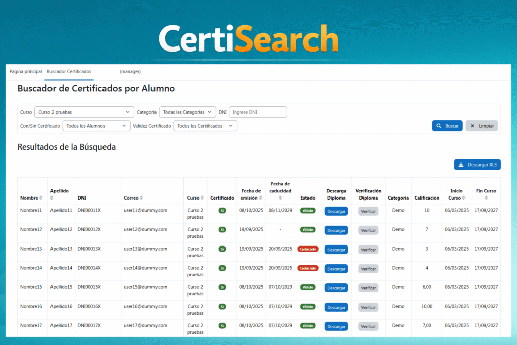 CertiSearch: Buscador de Certificados por Alumno para Moodle™ Workplace