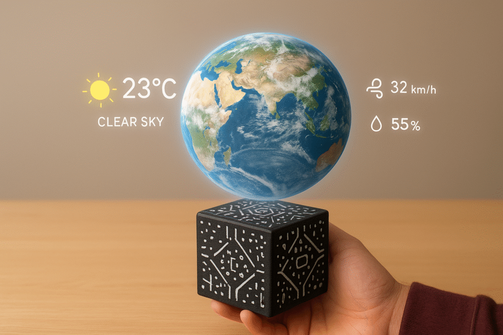 Merge Cube en 2026. Visualización de la Tierra y datos climáticos en tiempo real sobre un Merge Cube usando HoloGlobe.