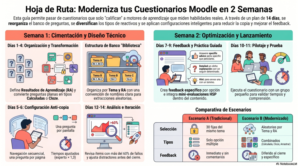 Cómo modernizar cuestionarios en Moodle: Guía anti-copia 2026 5 Evaluacion en Moodle. Opciones para modernizar cuestionarios