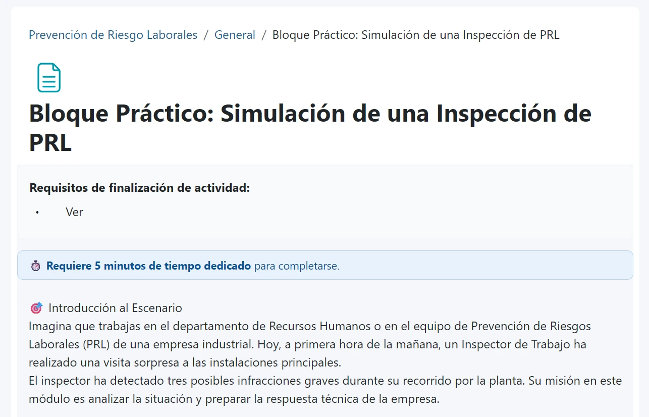 Actividad con requisito de tiempo dedicado para su finalización