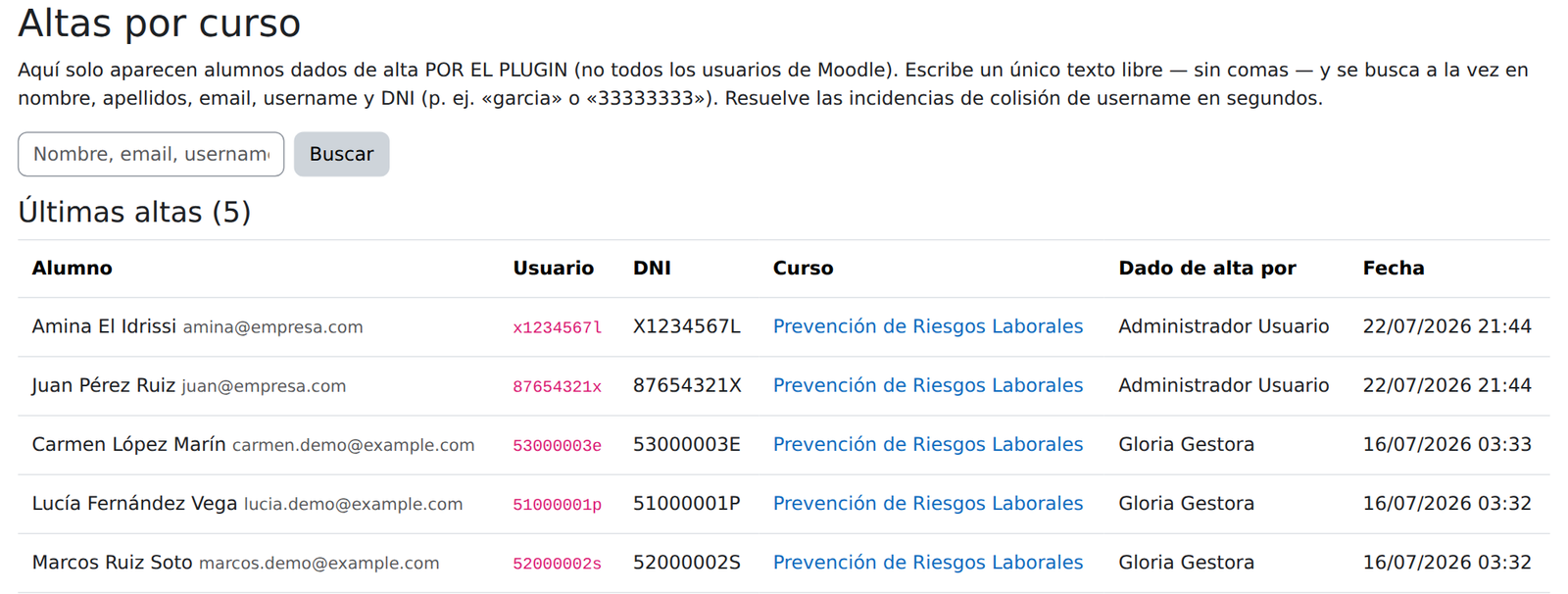 Buscador global de altas del administrador