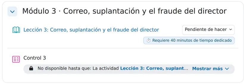 Actividad bloqueada hasta dedicar 40 minutos de tiempo dedicado a la lección anterior