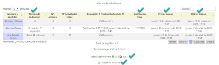 Informe FUNDAE para Moodle